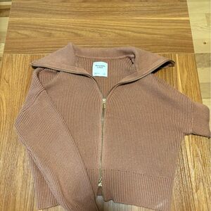 Abercrombie & Fitch Tan Ribbed Knit Cardigan